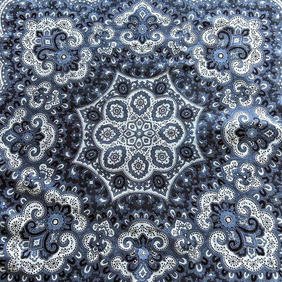 EUC Vintage All Silk by Ashear Blue Medallion Print Pocket Square Scarf 18.5” - Picture 12 of 16